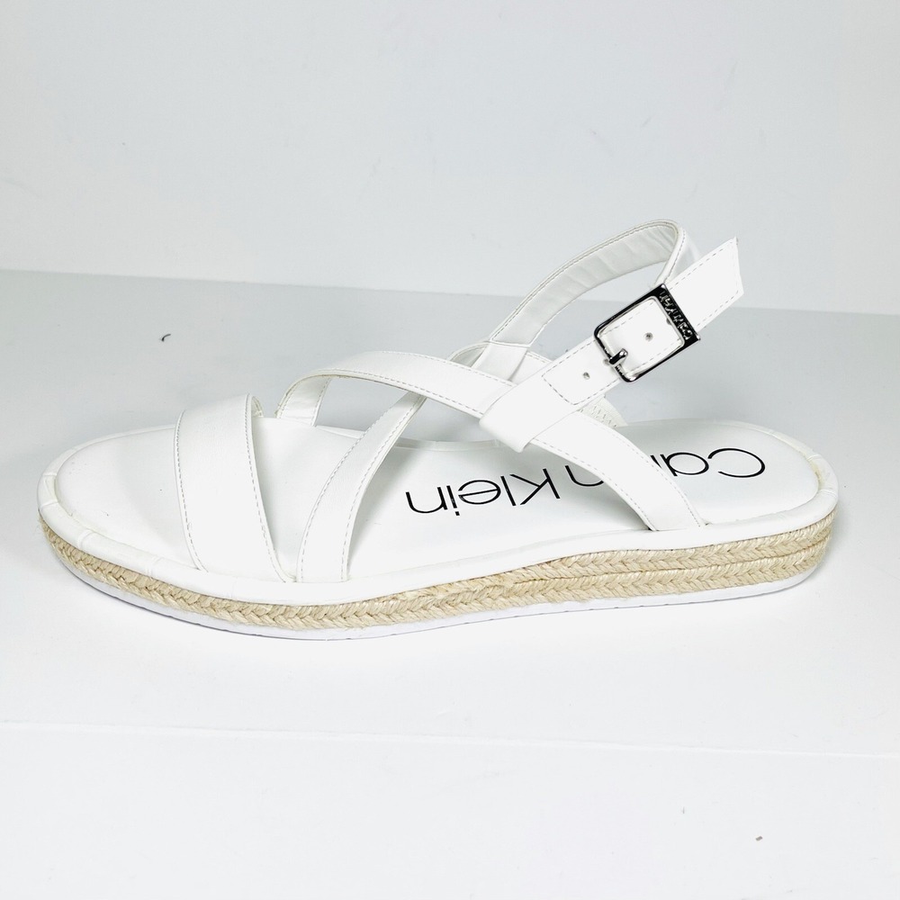 Calvin Klein Tamalle Women's Espadrille Sandals White Leather Size 8M EUC